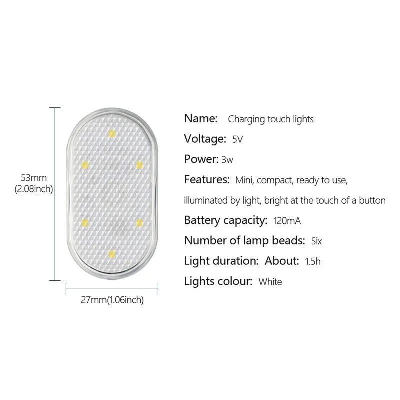 Car LED Touch Lights Wireless Interior Light Magnetic Auto Door Light Roof Ceiling Lamp Reading Lamp USB Rechargeable 5V